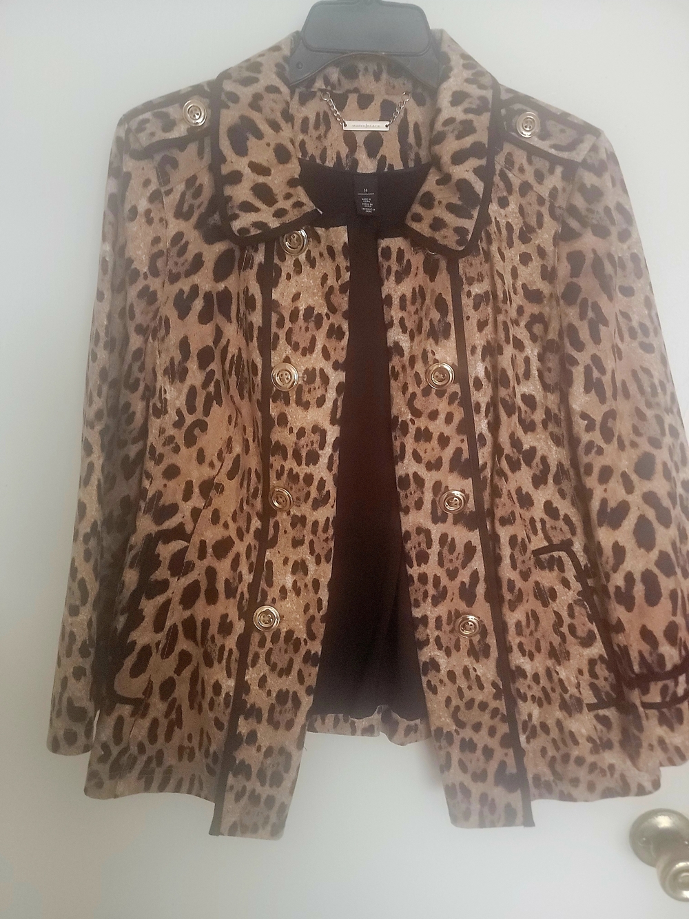 White House Black Market Leopard-Print Blazer with Gold Buttons - Picture 3 of 6